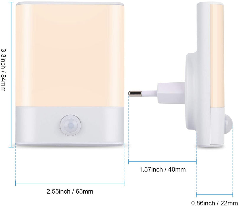 Nachtlichtsteckdose mit Bewegungssensor, automatische Ein-/Ausschaltung, energiesparend warmweiß für Kinder, Schlafzimmer, Bäder, Küchen, Treppe