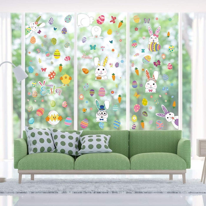 Fenstersticker Ostern, Fensterbilder Frühling Ostern, Fensterdekoration Ostern, 9 pcs Fensterbild Osterdeko Aufkleber, Osterhase Ostereier Osterdeko