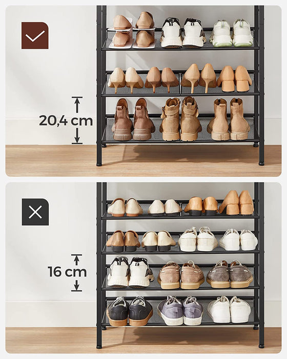 Schuhregal, Schuhablage mit 5 Ebenen und großzügiger Oberfläche für Taschen, für den Eingangsbereich, Flur, Metall, Industrie-Design, vintagebraun