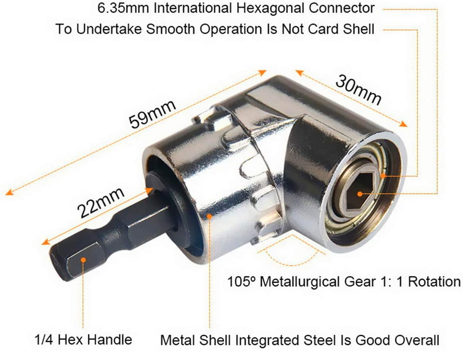 105° Winkelschrauber Vorsatz Adapter (1/4 Zoll, Bohrer Sechskantschaft) und 3 teilig Stecknussadapter Akkuschrauber Nuss Adapter Socket