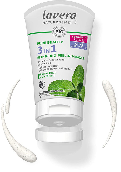 lavera, PURE BEAUTY 3in1 Reinigung Peeling Maske reinigt porentief bekämpft Hautunreinheiten Naturkosmetik vegan 125ml, weißlavera, PURE BEAUTY 3in1 Reinigung Peeling Maske reinigt porentief bekämpft Hautunreinheiten Naturkosmetik vegan 125ml, weiß