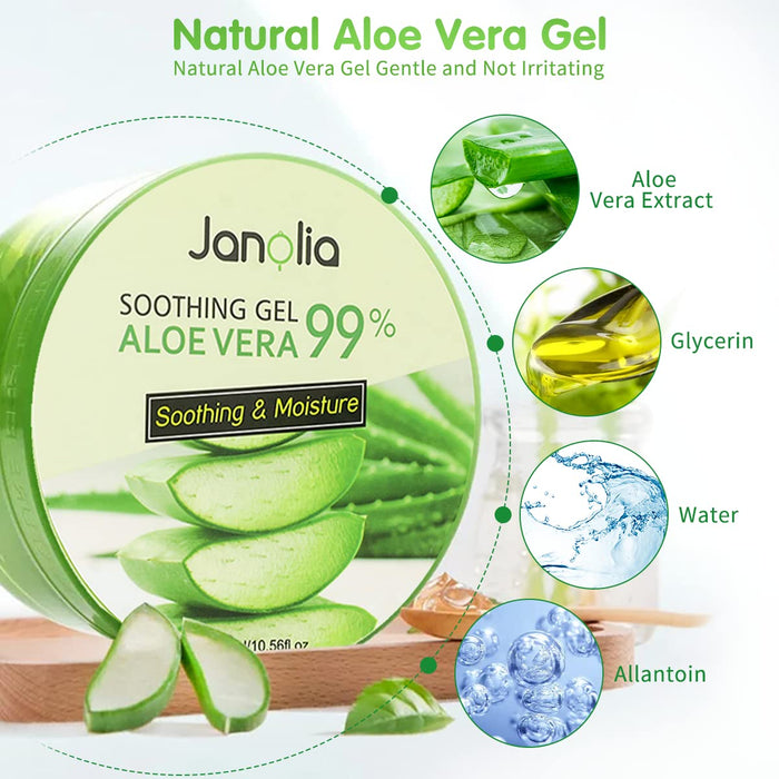 Aloe Vera Gel, 300ml Aloe Vera Gesicht Gel, Natürlich Aloe Vera Extrakt, Beruhigend und feuchtigkeitsspendend, Sonnenschutz und Selbstbräuner