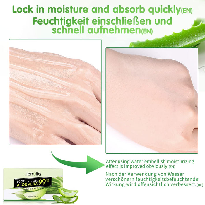 Aloe Vera Gel, 300ml Aloe Vera Gesicht Gel, Natürlich Aloe Vera Extrakt, Beruhigend und feuchtigkeitsspendend, Sonnenschutz und Selbstbräuner