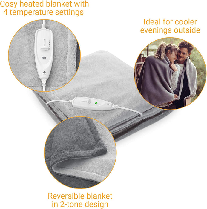 Medisana Kuschelheizdecke, waschbar, Kuscheldecke mit Abschaltautomatik, 4 Temperaturstufen, 180 x 130 cm, 2-farbig Wendeoptik, grau/dunkelgrau