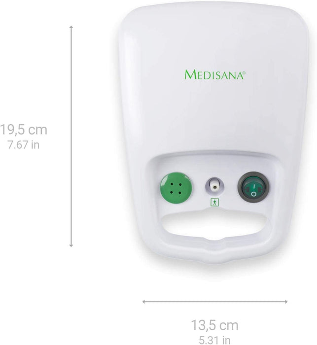 medisana Inhalator, Kompressor Vernebler mit Mundstück und Maske für Erwachsene und Kinder, bei Erkältungen oder Asthma mit extra viel Zubehör und langem Schlauch, Weiß/Transparent