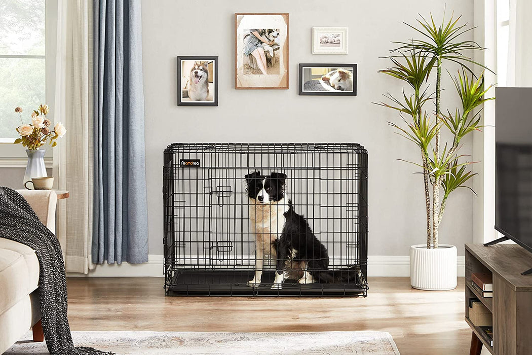 Hundekäfig, Hundebox, klappbar, 107 x 70 x 77,5 cm, schwarz