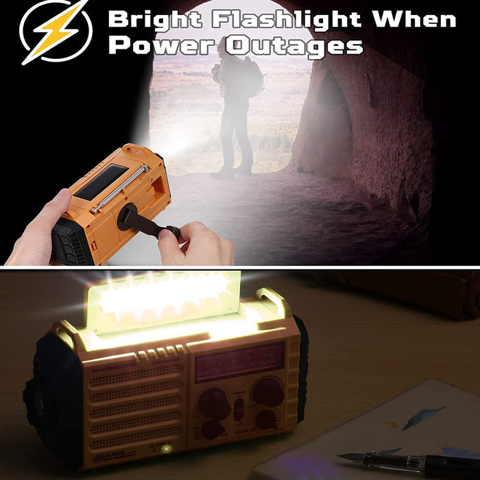 Tragbare Solar Radio, Notfall Radio mit Kurbel, Dynamo Wetter AM/FM/SW Radio,5000mAh Wiederaufladbare Powerbank, USB-Handy-Lader, Taschenlampe (Gelb)