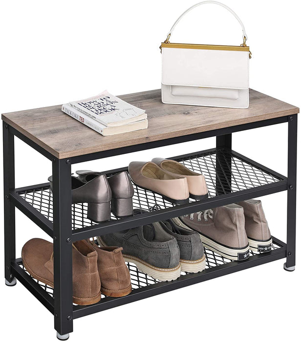 Schuhbank, Schuhregal mit 2 Ablagen, Aufbewahrung für Schuhe, 73 x 30 x 45 cm, für Eingangsbereich, Flur, Wohnzimmer, Metallgestell, Industrie-Design