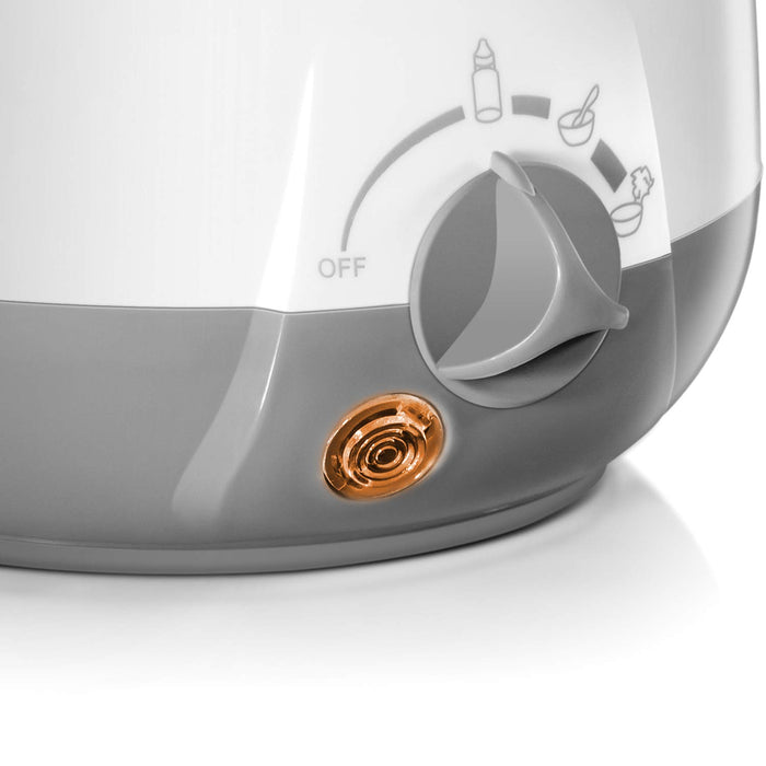 reer Babykostwärmer Simply Hot für Fläschchen und Gläschen, mit Warmhaltefunktion, Weiß/Grau, 1 Stück 