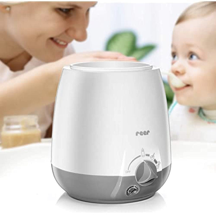 reer Babykostwärmer Simply Hot für Fläschchen und Gläschen, mit Warmhaltefunktion, Weiß/Grau, 1 Stück 