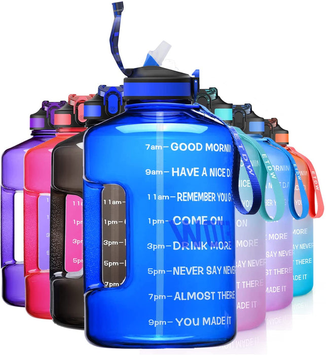2,2 Liter Trinkflasche Sport mit Zeitangaben und Strohhalme, 2,2L Groß Sportflasche BPA Frei, Auto Wasserbehälter Auslaufsicher Sportflasche (Blue 2,2L)