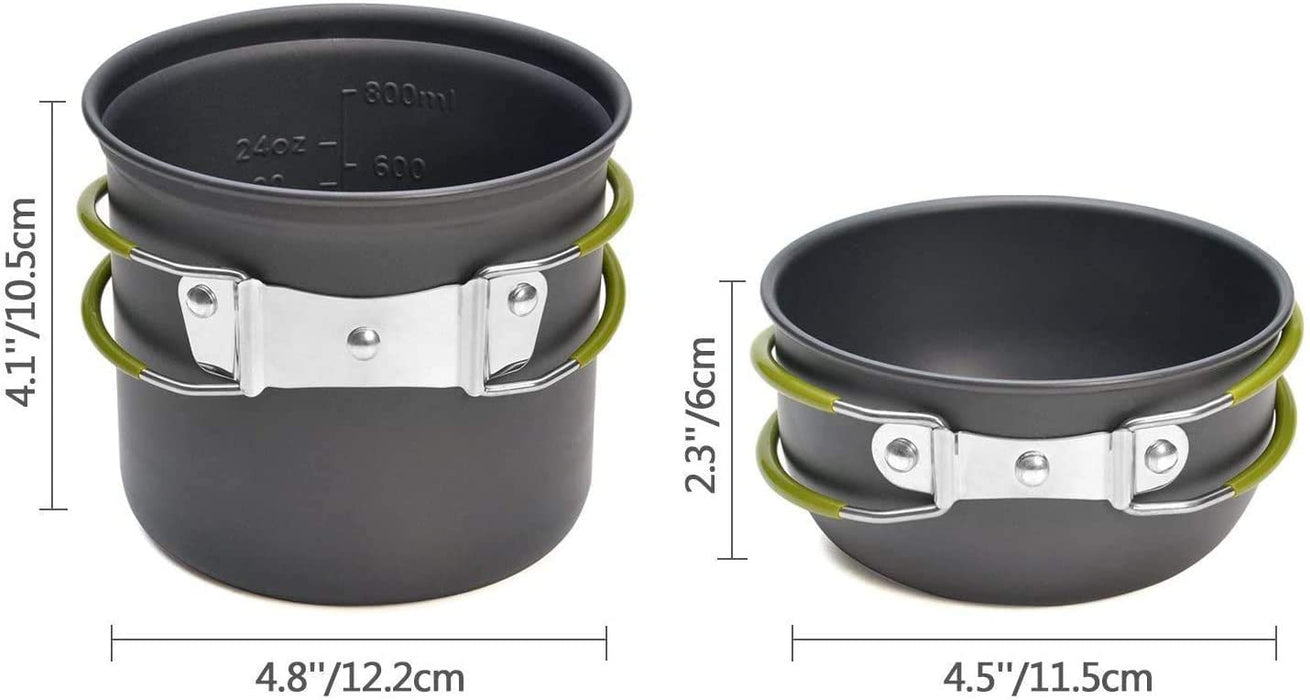 Camping Geschirr Set 9-teiliges Outdoor Kochgeschirr Aluminium Camping Töpfe Becher Faltbare Besteck Mini Campingkocher für Outdoor Picknick Wandern