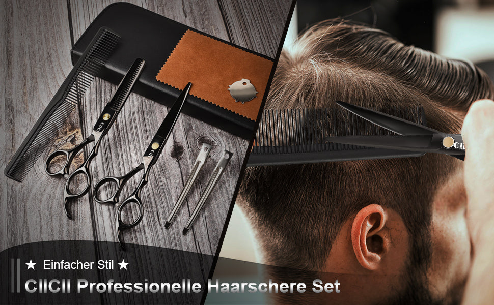 Haarschneideschere, CIICII Professionelle Haarschere Set (Friseurschere & Effilierschere) Haar Bart Trimmen Pflege Haustiere Familie Friseursalon
