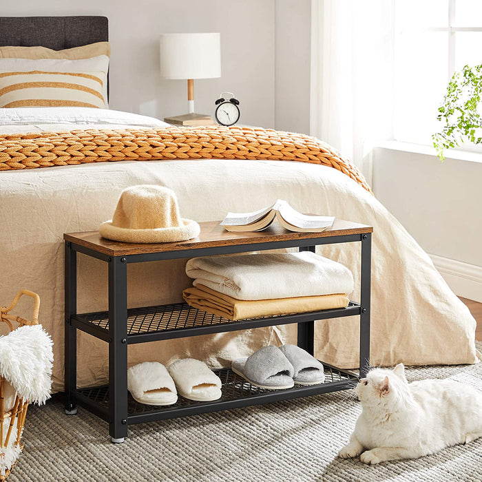 Schuhbank, Schuhregal mit 2 Ablagen, Aufbewahrung für Schuhe, 73 x 30 x 45 cm, für Eingangsbereich, Flur, Wohnzimmer, Metallgestell, Industrie-Design