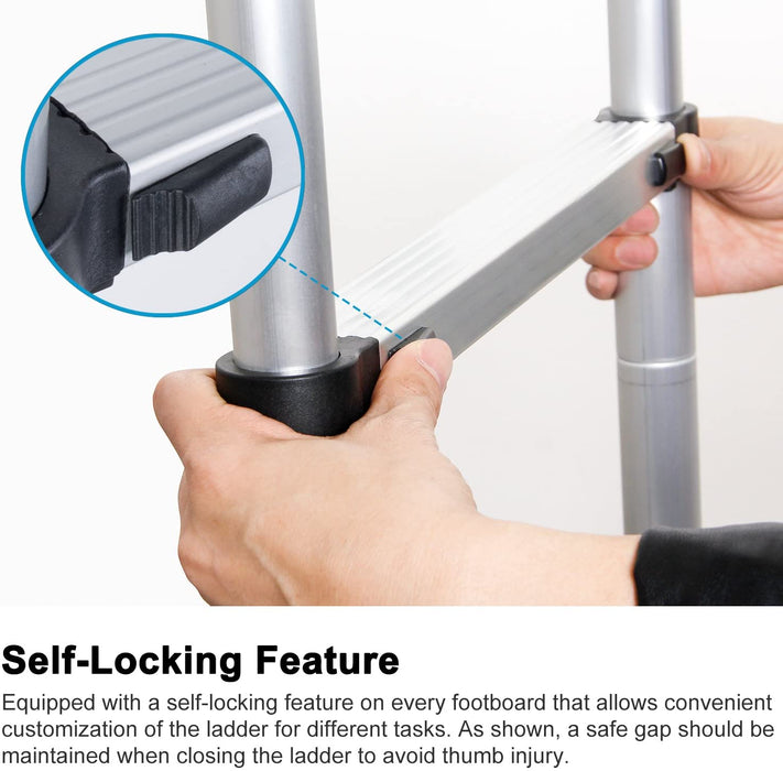 3,2M Teleskopleiter, Rutschfester Klappleiter Stehleiter Mehrzweckleiter aus hochwertiges Aluminium, 150 kg/330 Pfund Belastbarkeit, Schwarz