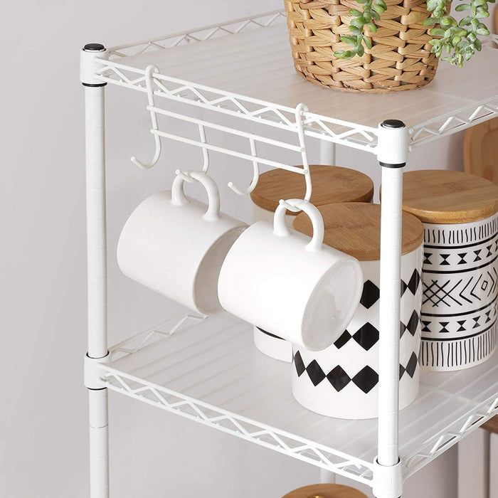 Badezimmerregal, Standregal, Metallregal, bis 100 kg belastbar, mit 5 PP-Platten, abnehmbare Haken, 30 x 30 x 123,5 cm, erweiterbar, für kleine Räume