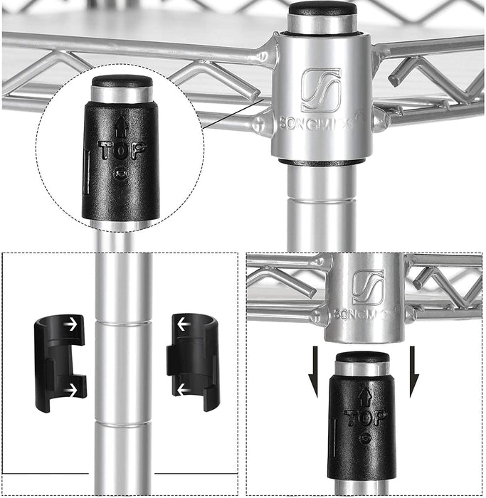 Badezimmerregal, Standregal, Metallregal, bis 100 kg belastbar, mit 5 PP-Platten, abnehmbare Haken, 30 x 30 x 123,5 cm, erweiterbar, für kleine Räume