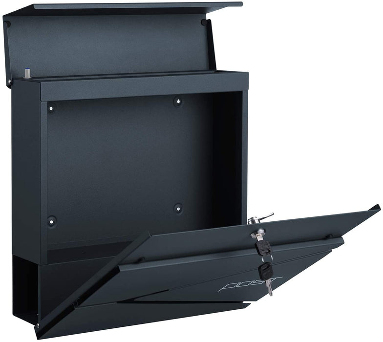 Briefkasten, abschließbarer Wandbriefkasten, mit Zeitungsfach, einfache Montage, modern, anthrazit