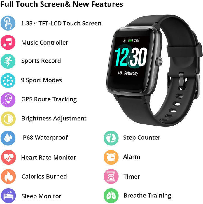 Smartwatch, Fitness Tracker Uhr 1.3" HD Voll Touchscreen, Damen Herren Uhren Watch für Android IOS, IP68 Fitness Uhr mit Pulsmesser Schlafmonitor