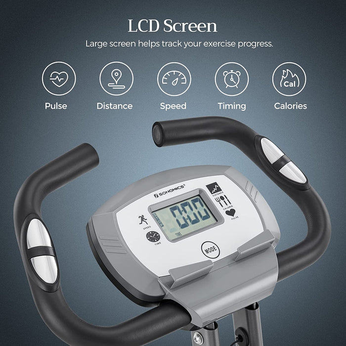 Heimtrainer, Fitnessbike, zusammenklappbares Fitnessfahrrad, 8 magnetische Widerstandseinstellungen, mit Bodenmatte, Pulsmessung, Handyhalterung