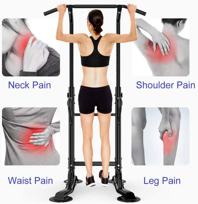 Power Tower mit Dip Station, multifunktionale Kraftstation Kraftturm Trainingsgerät Klimmzugstange und Liegestützgriffe, höhenverstellbar 190-230cm