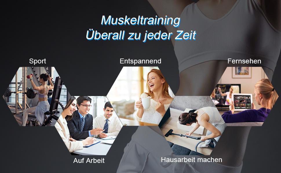 EMS Muskelstimulator Trainingsgerät, Bauchmuskeltrainer Elektrostimulation Muskelstimulation USB Wiederaufladbar für Damen Herren