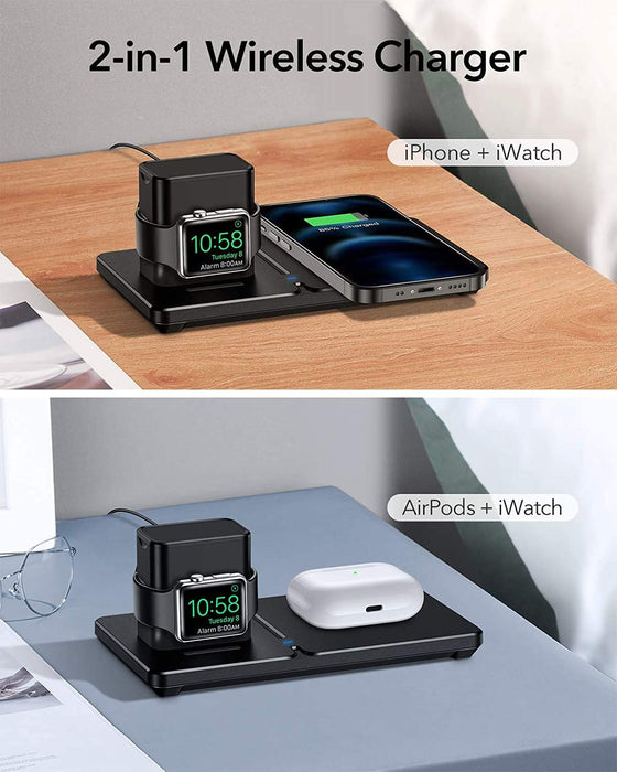 HaloLock 2 in 1 Kabelloses Ladegerät, Fast Dual Wireless Charger, für iPhone 12/12 Pro/12 mini/12 Pro Max, AirPods 2/Pro, Apple Watch 5/4/3/2