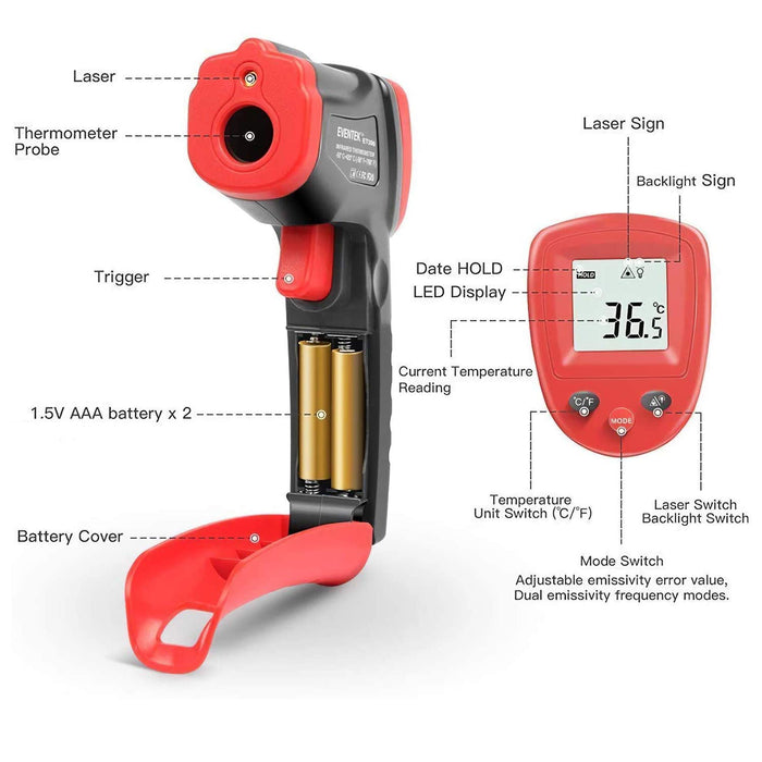 Infrarot Thermometer, IR-Laser Thermometer, Berührungslose -50°C-420°C (-58°F - 788°F),Digitale Temperaturpistole
