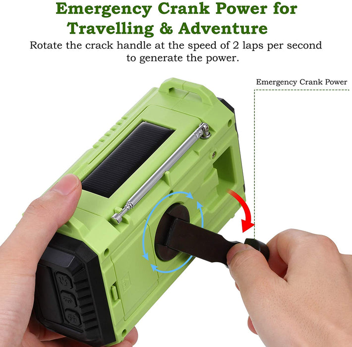 AM/FM/SW Baustellenradio Kurbelradio, Tragbares 5-Wege Wetter Solar Radio, Dynamo Handkurbel, Power Bank, LED Camping Licht, SOS-Alarm, Kompass (Grün)