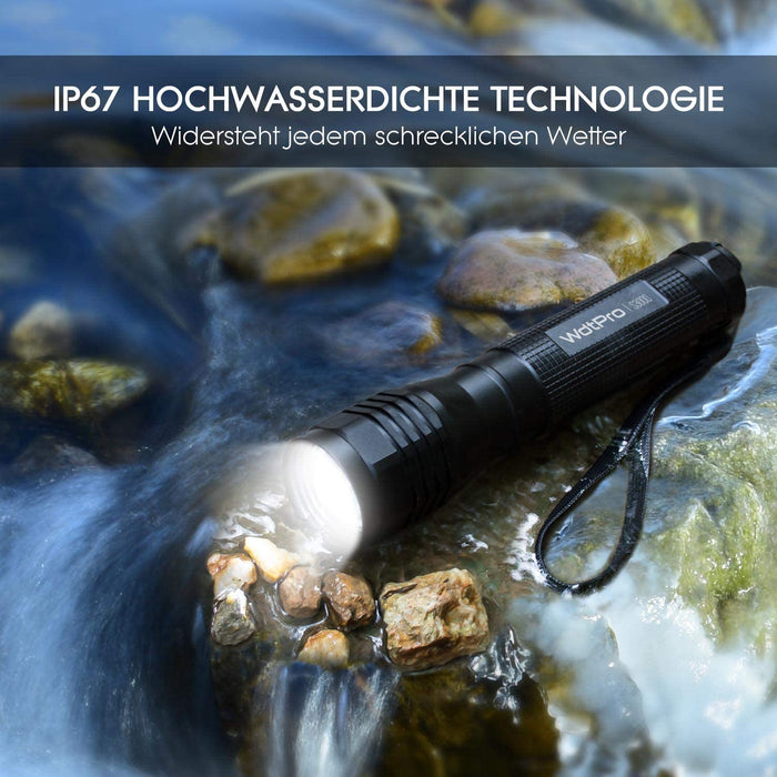 Extrem Hell LED Taschenlampe S3000, 3000 Lumen Taschenlampe mit 3 Modi und Lange Arbeitzeit, IP67 Wasserdicht Zoombar für Outdoor, Wandern, Camping