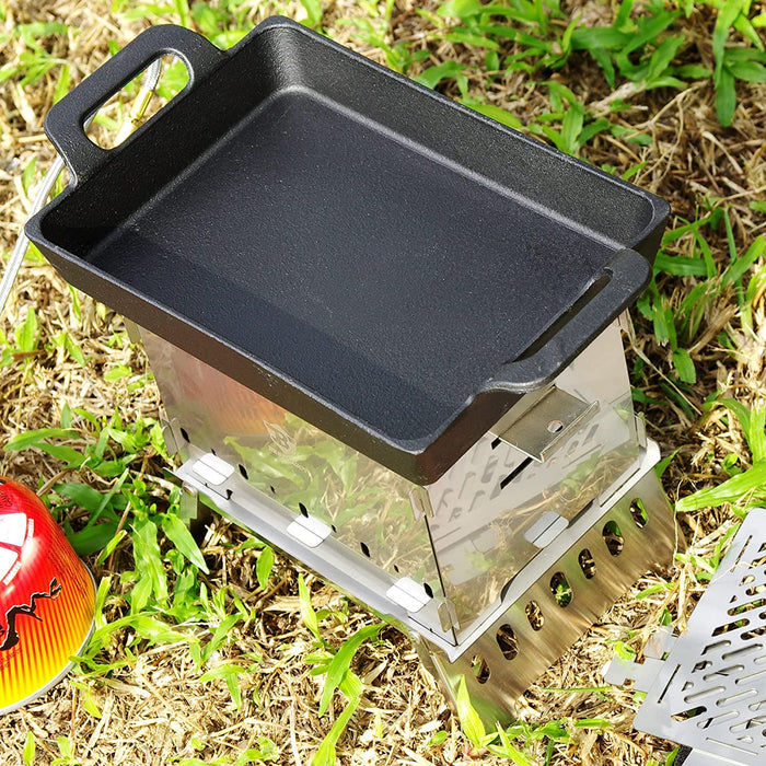 Grillpfanne Gusseisen Bratpfanne,Gleichmäßige Erwärmung Gusseisenpfanne mit Zwei Henkeln, Rechteck Gusspfanne Backform, multifunktionales Feuerpfanne