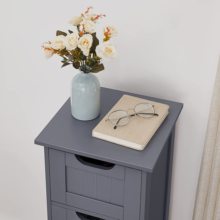 Badezimmerschrank, schmaler Badschrank aus Holz mit 4 Schubladen, 30 x 30 x 82 cm, Wohnzimmer, Schlafzimmer, Flur, tief, freistehend, Grau