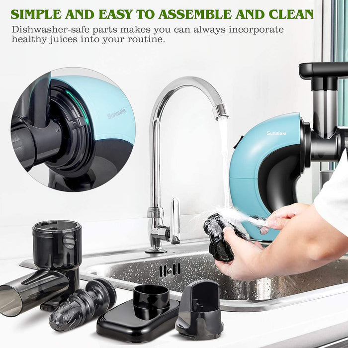 Entsafter Slow Juicer Blau, Sunmaki Gemüse und Obst Profi Entsafter mit langsam, Kaltpress-Entsafter mit leisem Motor und Rückwärtsfunktion