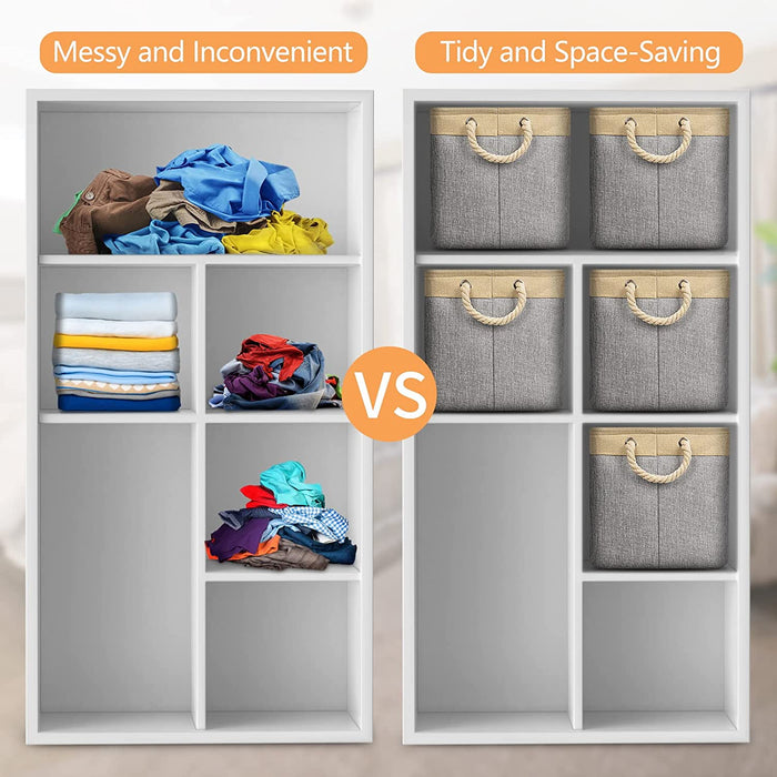 4 Stück Stoff Aufbewahrungsbox Faltbare Aufbewahrungskiste,Canvas Stoffkorb Aufbewahrungskorb 30*30*30CM für Kallax-Regale, Faltbox Stabil Beige/Grau