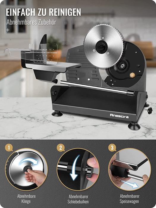 Brotschneidemaschine Elektrisch 200W, 2 rostfreies Edelstahlmesser, Leicht zu reinigen, Elektrische Allesschneider mit 0-15 mm einstellbarer Dicke