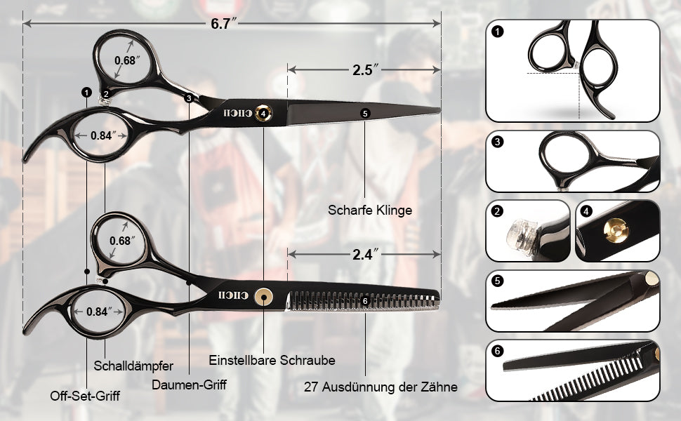 Haarschneideschere, CIICII Professionelle Haarschere Set (Friseurschere & Effilierschere) Haar Bart Trimmen Pflege Haustiere Familie Friseursalon