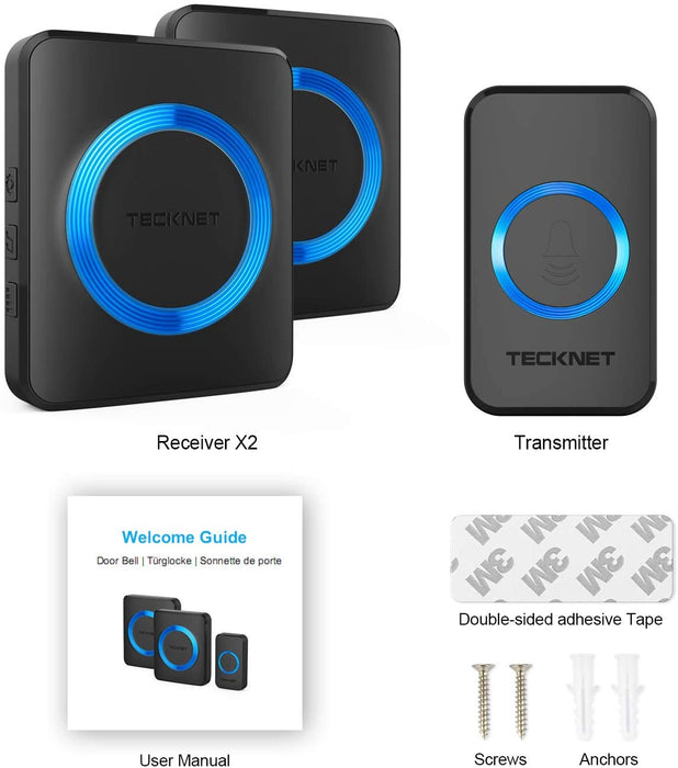Funk Türklingel, Kabellose Türklingel, Wireless Türglocken, 300m Reichweite, 52 Klingeltöne, Plug In für Die Steckdose, Klingel und Klingelknopf