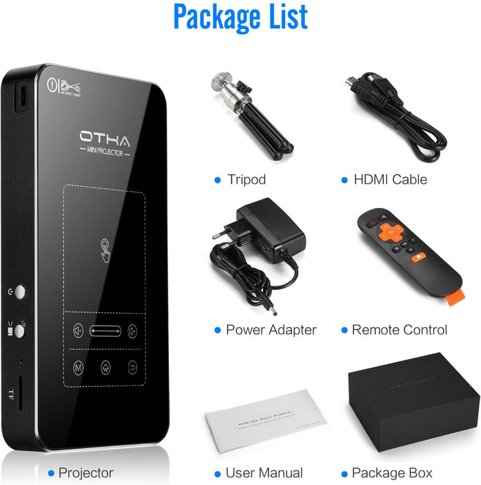 Mini Beamer, Android 7.1 Tragbarer DLP Projektor mit Touchpad Auto Keystone-Korrektur HDMI Wireless Home Theater Projektoren