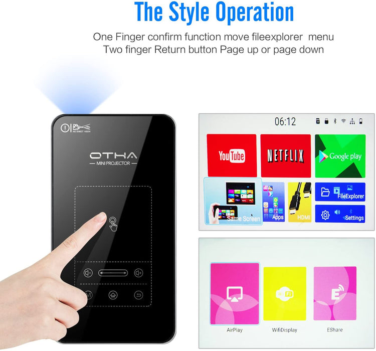 Mini Beamer, Android 7.1 Tragbarer DLP Projektor mit Touchpad Auto Keystone-Korrektur HDMI Wireless Home Theater Projektoren