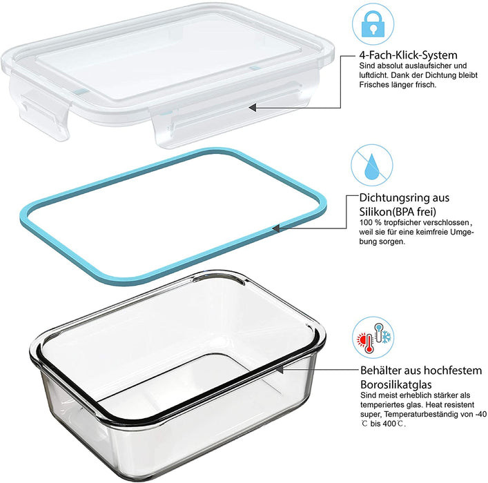 Frischhaltedose aus Glas/Glasbehälter mit Deckel/Vorratsdosen/Glasschüssel/Aufbewahrungsbehälter/Lebensmittelbehälter - Geschirr für Mikrowelle
