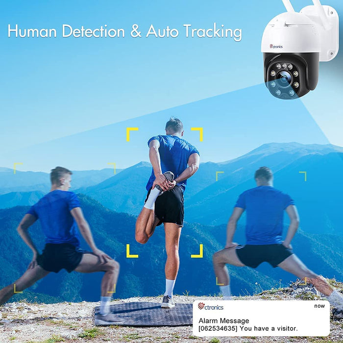 3G/4G LTE Überwachungskamera Aussen mit SIM-Karte, Ctronics PTZ Kamera Outdoor 355°/90° Schwenkbar, Personenerkennung und Automatische Verfolgung