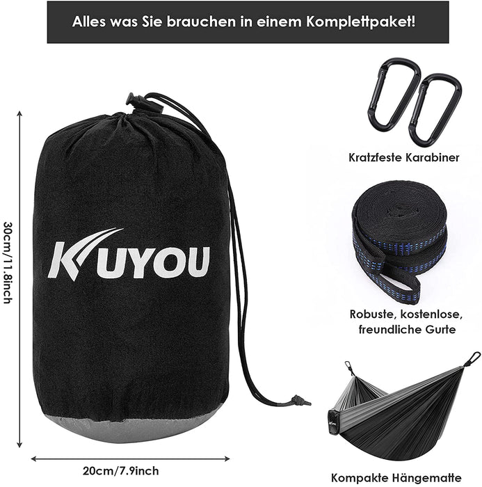 Hängematte Outdoor Ultraleicht mit Seilabdeckungen,300kg Tragkraft Hammock (300x200 cm),Atmungsaktiver, Schnell Trocknender Nylon Fallschirm