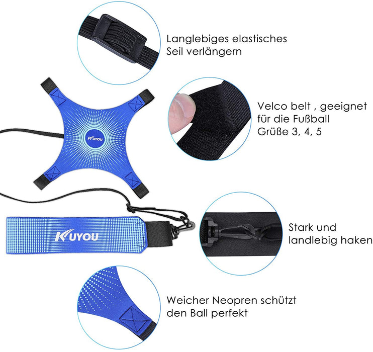 Fußball Kick Trainer, KUYOU Solo Fußball Trainer Solo mit verstellbarem Taillengürtel Hilfe-Kontrolle Fertigkeit Fußballtraining