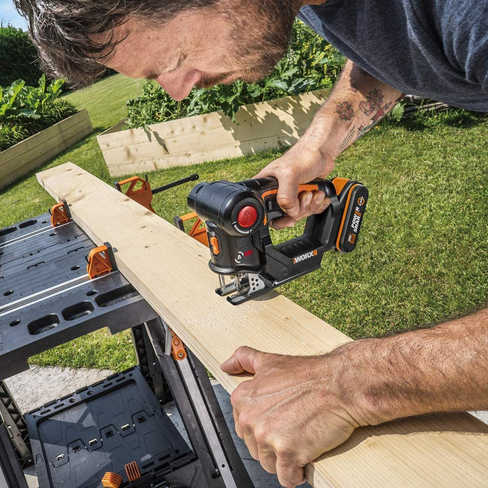 18V(20V MAX) Akku Stichsäge Axis WX550.4, 2,0Ah, PowerShare, 2-in-1, Säbel- und Stichsäge,Schnelle Umstellfunktion mit Staubbläser & Pendelhub