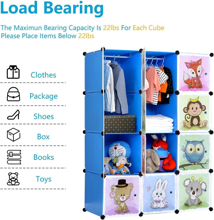 rweiterbares Kinderregal Kinder Kleiderschrank Stufenregal Bücherregal mit Türen & 2 Aufhängern, tiefere Fächer als normal (45 cm vs. 35 cm) 