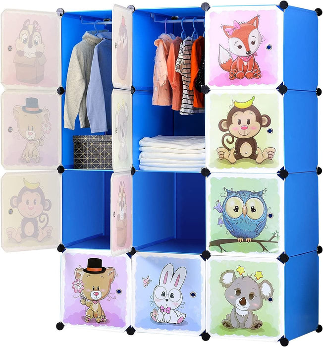 rweiterbares Kinderregal Kinder Kleiderschrank Stufenregal Bücherregal mit Türen & 2 Aufhängern, tiefere Fächer als normal (45 cm vs. 35 cm) 