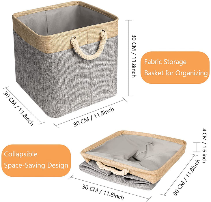 4 Stück Stoff Aufbewahrungsbox Faltbare Aufbewahrungskiste,Canvas Stoffkorb Aufbewahrungskorb 30*30*30CM für Kallax-Regale, Faltbox Stabil Beige/Grau
