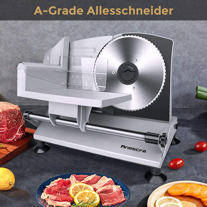 Allesschneider Elektrisch mit 170mm rostfreies Edelstahlmesser, 0-15mm einstellbare Dicke, abnehmbares Design, Brotschneidemaschine für Heimgebrauch