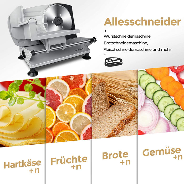 Allesschneider Elektrisch mit 170mm rostfreies Edelstahlmesser, 0-15mm einstellbare Dicke, abnehmbares Design, Brotschneidemaschine für Heimgebrauch