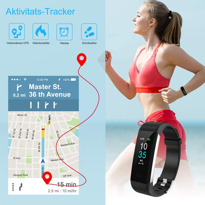 Fitness Armband Schrittzähler, Fitness Tracker mit Herzfrequenzmesser Blutdruckmessung Pulsuhr Kalorienzähler, IP68 Wasserdichter Smartwatch Fitness
